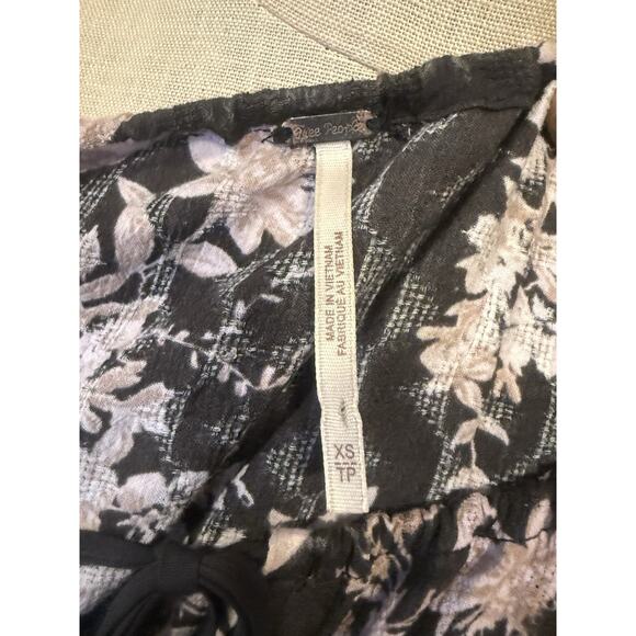Free People Floral Mini Dress XS Black Pink Boho Peasant Tunic Long Sleeve - Picture 9 of 12